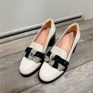 kate spade Cream and Black Bow Heeled Loafers - 7.5